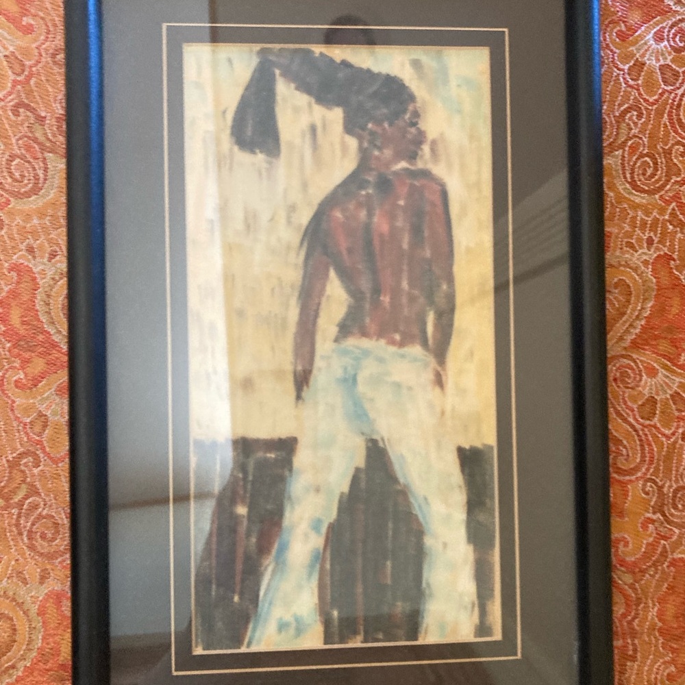 Original Framed Chalk Drawing of Statuesque Woman - 1968